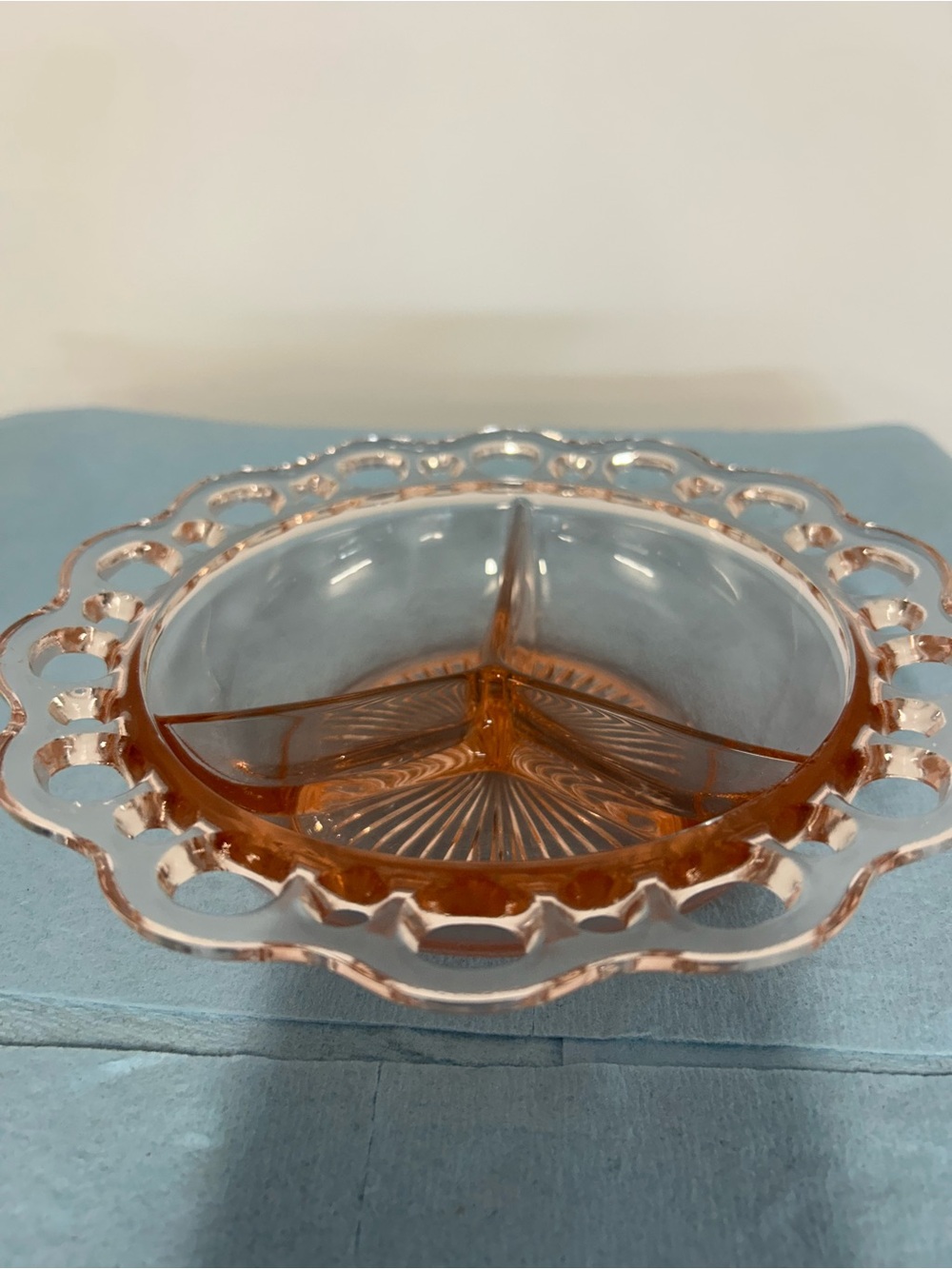 Anchor Hocking Pink Glass Three-Section Serving Dish